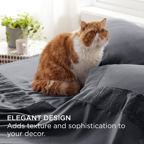 🆕 4 Pieces Gray Luxury California King Polyester Microfiber Cooling Bed Sheet - Picture 4 of 7